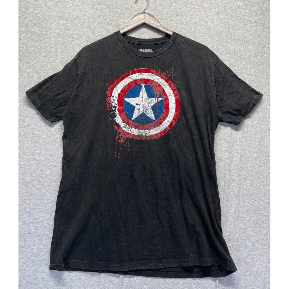 Marvel T Shirt Men XL 46-48 Black Graphic Captain America Distressed Shield Logo